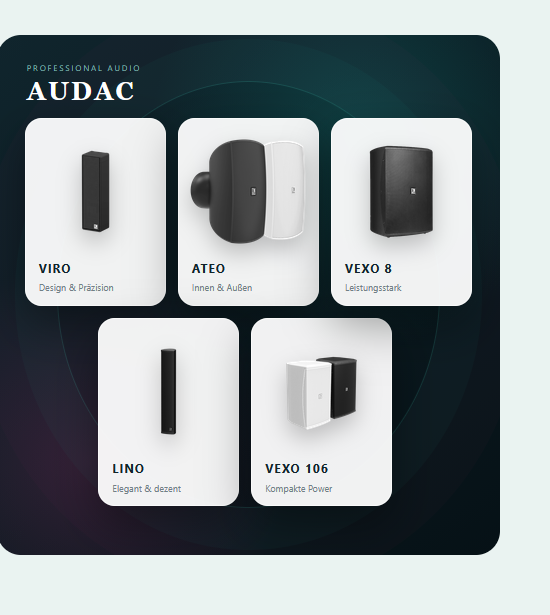 AUDAC Lautsprecher VIRO, ATEO, VEXO und LINO